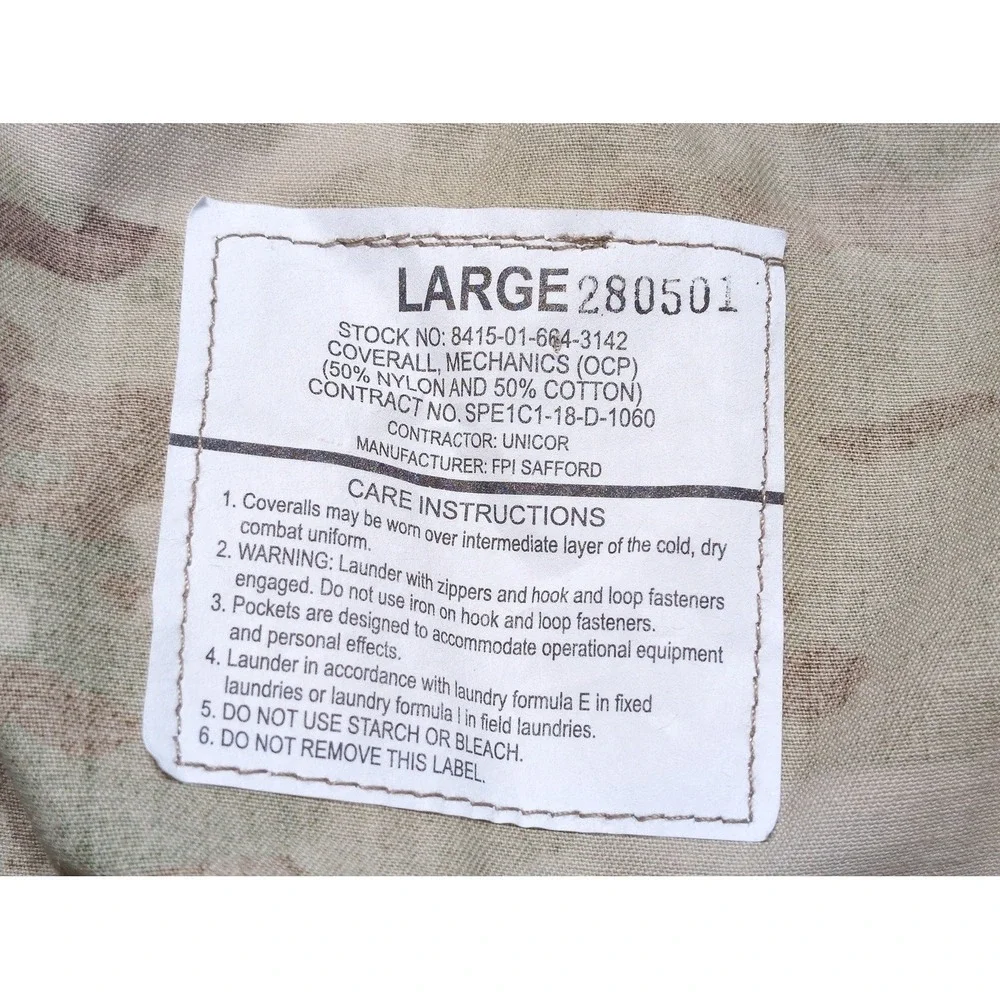 US MILITARY Coveralls Mechanics OCP 8415-01-664-3142 Camo Green Large L